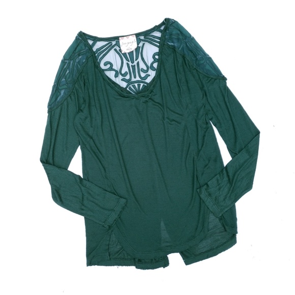 Free People Tops - Free People Green Long Sleeve Lace Detail Top